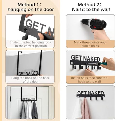 Reallnaive GET Naked Over The Door Hooks Bathroom Decor Hanger Wall Mount Rack Holder for Towel, Hat, Coat, Cloth, Keychain, Bag, Christmas Gift - style: Get Naked
