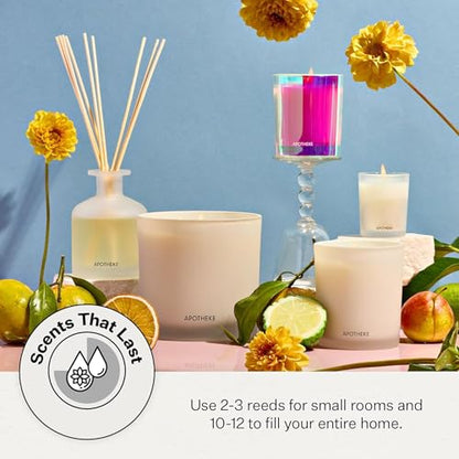 Apotheke Scented Reed Diffuser for Home, Bergamot Tangerine, 10 Reed Sticks | 10 Rattan Scent Sticks, Long-lasting Fragrance with Essential Oil Aromatherapy for Bedroom & Bathroom - 6.7 Fl Oz