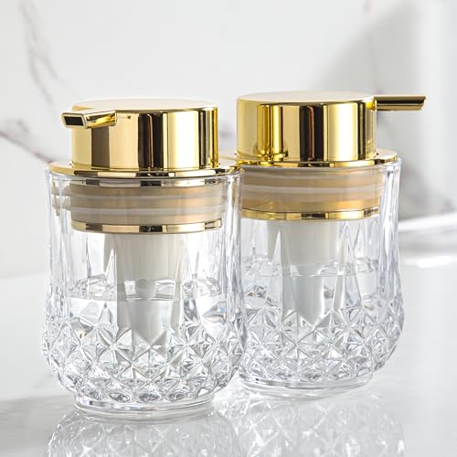 Enra Glass Foam Soap Dispenser Set,2 Pack Foam Hand Bathroom Soap Gold Pump | Refillable Soap Dispenser for Kitchen Sinks,Countertops and Vanities.Modern Style Complements Home Decor and Daily Use - color: Clear-gold Foam-2pack