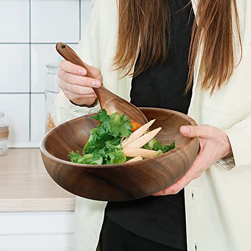 AOOSY Acacia Wood Salad Bowl Set of 3, 9Inch Handmade Wooden Salad Bowl | with Serving Spoon & Fork, Salad Mixing & Serving Set - size: 9inchX2.78inch