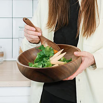 AOOSY Acacia Wood Salad Bowl Set of 3, 9Inch Handmade Wooden Salad Bowl | with Serving Spoon & Fork, Salad Mixing & Serving Set - size: 9inchX2.78inch