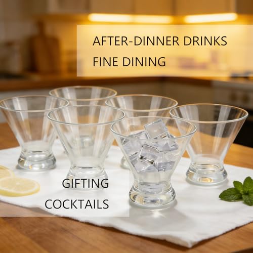 Set of 6 Stemless Martini Acrylic Glasses 9 oz, Heavy Base Stable Cocktail/Juice/Red Wine Glasses,Plastic Drinking Tumbler, Fits Ice Cream/Milkshakes,Ideal for Home Party, Clear - color: Clear color