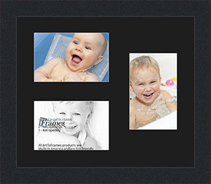 ArtToFrames Collage Photo Frame Double Mat with 3-4x6 Openings and Satin Black Frame - color: Black, size: 3 - 4x6