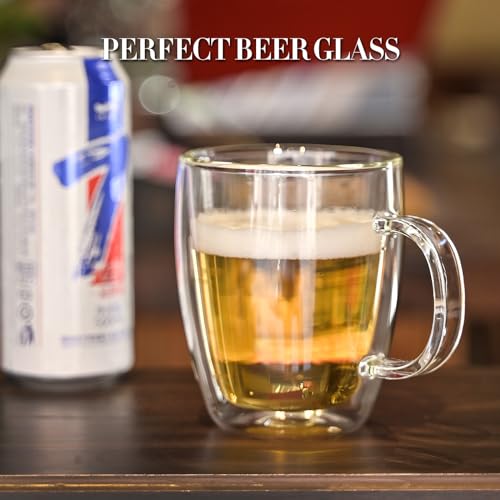 YUNCANG Double Wall Coffee Mugs, (4-Pcak) 16 Ounces-Clear Glass Cups with Handle,lnsulated,Cappuccino,Tea,Latte Cups,Beverage Glasses Heat Resistant - style: 4PACK-16oz