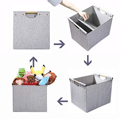 HOONEX Large Foldable Storage Bins, Linen Fabric, 2 Pack, with Wooden Carry Handles and Sturdy Heavy Cardboard, for Home, Office, Car, Nursery, Light Grey - color: Light Grey