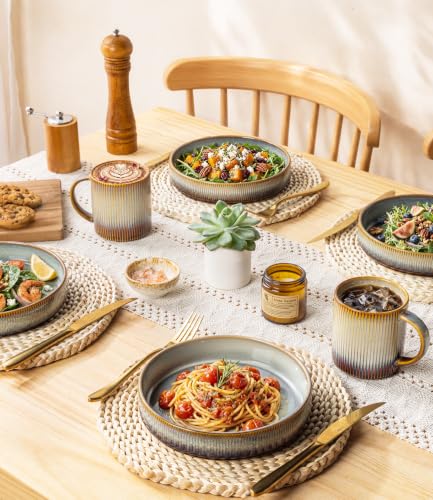 7.5" Ceramic Pasta Bowls Set of 4, Salad Bowls | Versatile Serving Bowls for Pasta, Salad, Fruit & Noodles, Housewarming & Wedding Gift, Dusk Blue - color: Dusk Blue, size: 7.5 Inch