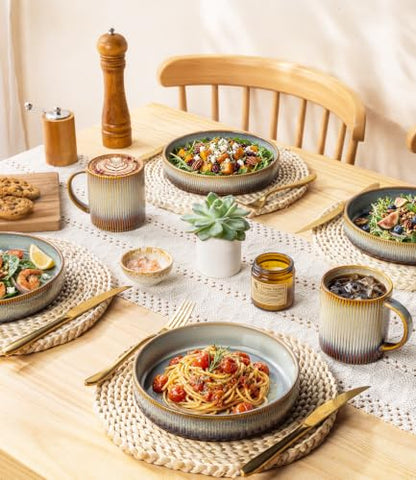 7.5" Ceramic Pasta Bowls Set of 4, Salad Bowls | Versatile Serving Bowls for Pasta, Salad, Fruit & Noodles, Housewarming & Wedding Gift, Dusk Blue - color: Dusk Blue, size: 7.5 Inch