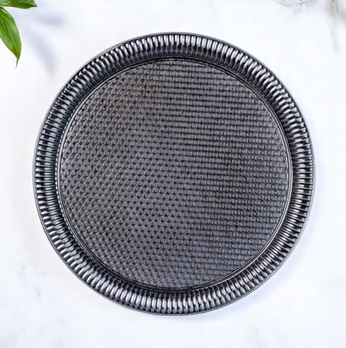 Alisveristime Round Hammered Metal Serving Tray – Ottoman Style, (11.8" Diameter, 12.6 oz) 5 Color Options (Black) - color: Black