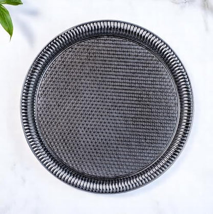 Alisveristime Round Hammered Metal Serving Tray – Ottoman Style, (11.8" Diameter, 12.6 oz) 5 Color Options (Black) - color: Black