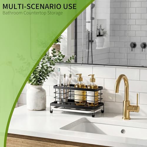 Cisily Sponge Holder for Kitchen, Sink Caddy Organizer, Kitchen Sink Accessories with Drip Tray, Rustproof and Non-slip Kitchen Sink Sponge Holder (Black) - color: Black