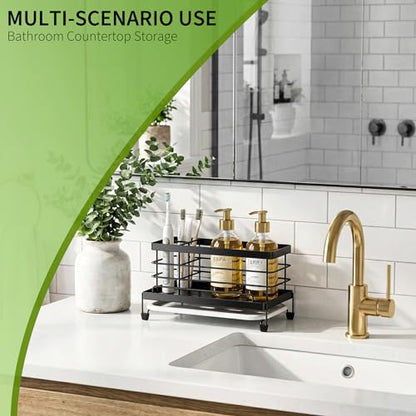 Cisily Sponge Holder for Kitchen, Sink Caddy Organizer, Kitchen Sink Accessories with Drip Tray, Rustproof and Non-slip Kitchen Sink Sponge Holder (Black) - color: Black