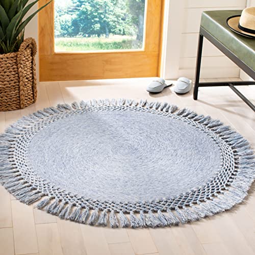 SAFAVIEH Sahara Collection 3' Round Blue Denim SAH490L Handmade Boho Tassel Area Rug - color: Blue Denim, size: 3' (Round)