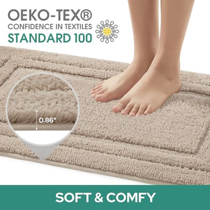 HOMEIDEAS Bathroom Rugs Sets 2 Piece, Super Soft and Absorbent Non Slip Microfiber U-Shaped Toilet Bath Mat Set (20"x32"+U20 x24, Beige) - color: Loop- Beige, size: 1'8" x 2'8" (20"x32"+U Shape 20"x24")