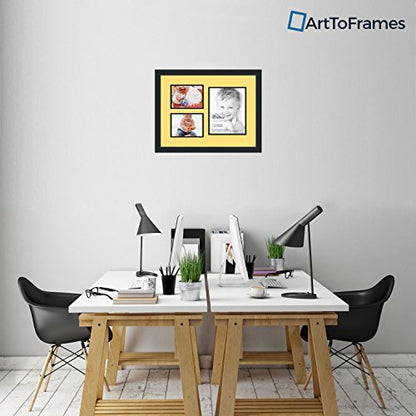 ArtToFrames Collage Photo Frame Double Mat with 1-8x10 and 2-5x7 Openings and Satin Black Frame - color: Canary, size: 1 - 8x10 and 2 - 5x7