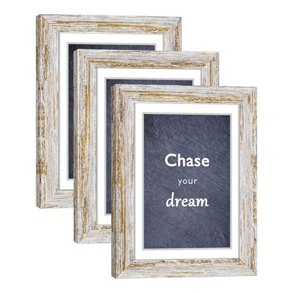 Rustic Distressed Retro Style White Photo Frame 5x7 Picture Frame Set of 3 with Real Glass for Pictures 4x6 with Mat or 5x7 Without Mat, Wall Gallery or Tabletop display - size: 5x7(set of 3)