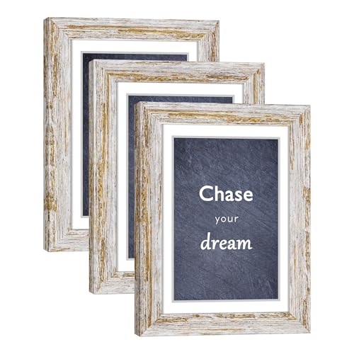 Rustic Distressed Retro Style White Photo Frame 5x7 Picture Frame Set of 3 with Real Glass for Pictures 4x6 with Mat or 5x7 Without Mat, Wall Gallery or Tabletop display - size: 5x7(set of 3)