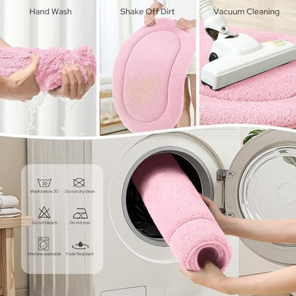 HOMEIDEAS Pink Bathroom Rug Sets 2 Piece 20" x 32" + 16" x 24" | Microfiber Bath Mats, Non-Slip TPR Backing, Ultra Absorbent & Quick Dry, Machine Washable for Bathroom, Shower, Tub - color: Pink