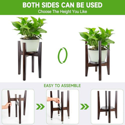 Adjustable Plant Stand with Tray,Indoor Wood Plant Stand Fit 8'' to 12'' Planter,Mid Century Modern Flower Pot Holder Rack(Plant and Pot Not Included) - color: Walnut, size: 1 PACK