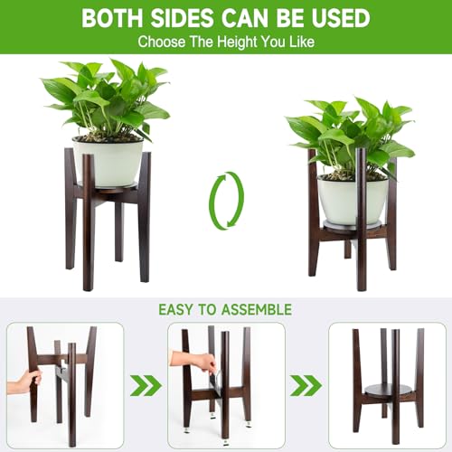 2 Packs Adjustable Plant Stand with Tray,Indoor Wood Plant Stand Fit 8'' to 12'' Planter,Mid Century Modern Flower Pot Holder Rack(Plant and Pot Not Included) Walnut - color: Walnut, size: 2 PACKS