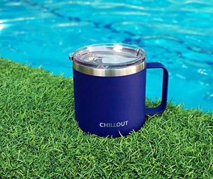 CHILLOUT LIFE Stainless Steel 16 oz Vacuum Insulated Coffee Mug with Handle and Lid, Large Thermal Camping Coffee Mug Cup with Durable Sliding Top for Men & Women - Keeps Beverages Hot/Cold - color: Navy Blue, size: 16 Ounces