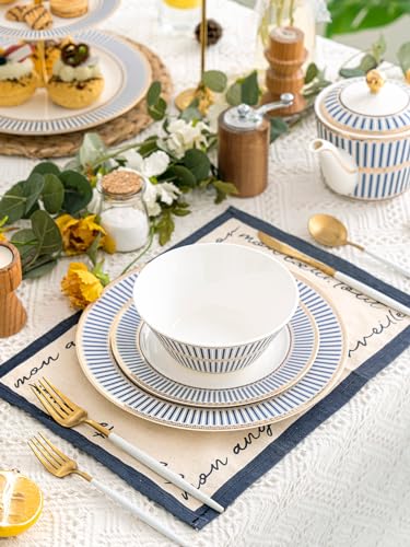 CwlwGO-3 Piece Bone China Modern Round Dishes Sets,Dinnerware dishset for Kitchen, Dinner Plate, Dessert Plate,Soup Bowl, Not suitable for Microwave. - size: 10.1