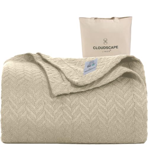 CSL Cotton Herringbone Throw Blanket, Cooling Summer Blankets, 50"x70", Fog - color: 06. Fog, size: Throw (50" x 70")
