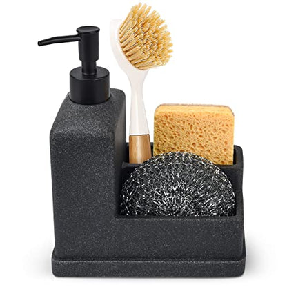 Dish Soap Dispenser with Sponge Holder,Liquid Hand and Dish Soap Dispenser and Spong Caddy with Brush Holder 3 in 1 Countertop Organizer for Kitchen Sink and Bathroom,Black - color: Black