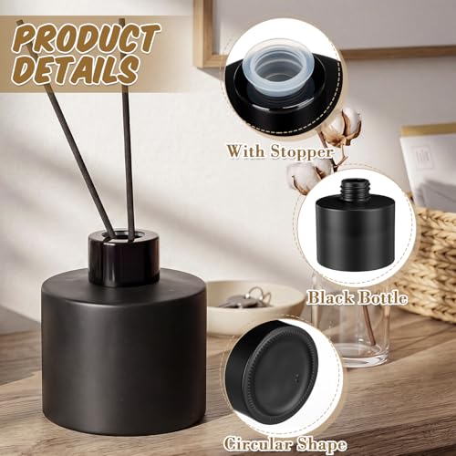 10 Set Reed Diffuser Bottles, 100ml Glass Jars with Stick, Black | Empty Glass Bottles, Refillable Fragrance, Black Caps, Inner Stoppers, for DIY Scent Blends, Living Room Home, No Oils - color: Black