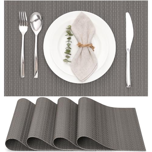 Myir JUN Placemats Set of 4 Kitchen and Dining Table Placemats | Vinyl Placemats Place Mats Indoor/Outdoor Set of 4 Washable Table Mats Non-Slip Place mats for Dining Table, Dark Gray - color: Dark Gray, size: Set of 4