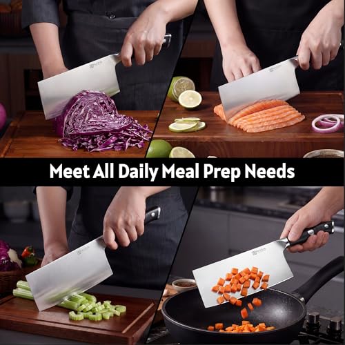 PAUDIN Cleaver Knife 7 Inch, Razor Sharp Chinese Chef Knife Dishwasher Safe, German High Carbon Steel Vegetable Cleaver with G10 Handle, Meat Slicing Slicer, Daily Meal Prep for Home and Restaurant - color: Cleaver - 7 inch