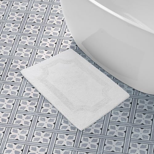 Laura Ashley - Reversible Cotton Bath Mat, Premium Bathroom Décor, Machine Washable Bathroom Rug, Highly Absorbent, 17"x24", White - color: White, size: 1'5" x 2' (Rectangular)