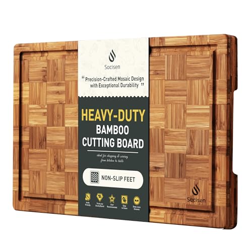 Bamboo Cutting Board 17'' Wood Cutting Boards for Kitchen Wooden Non Toxic | Heavy Duty, Solid & Durable, Juice Groove, Chopping Board, End Grain, Smart Flexible High Rank Stainless Steel Titanium - size: 17*12 in