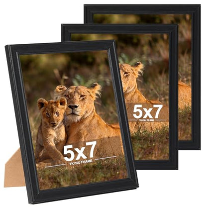 5x7 Picture Frame set of 3， Modern Style Wooed Frame Black,Table Top or Wall Mount best gift - color: Black-3PCS, size: 5x7in