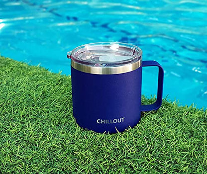 CHILLOUT LIFE 16 oz (Set of 2) Stainless Steel Vacuum Insulated Coffee Mug with Handle and Lid, Large Thermal Camping Coffee Mugs with Sliding Lid for Men & Women - color: Navy Blue, size: 16 Ounces - 2 Pack