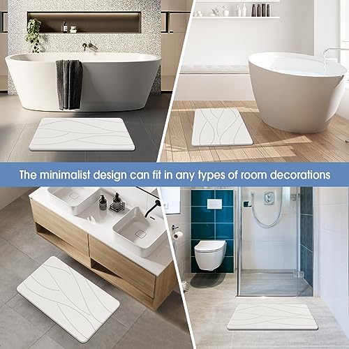 Veeloim Stone Bath Mat Diatomaceous Earth Shower Mat Non-Slip Super Absorbent Diatomite Stone Bath Mats for Bathroom Floor Quick Drying Natural Easy to Clean(23.6''×15.4" White) | Fast Drying, Super Absorbent, Sustainable Material, Non-Slip, Easy Maintena