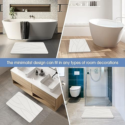 Veeloim Stone Bath Mat Diatomaceous Earth Shower Mat Non-Slip Super Absorbent Diatomite Stone Bath Mats for Bathroom Floor Quick Drying Natural Easy to Clean(23.6''×15.4" White) | Fast Drying, Super Absorbent, Sustainable Material, Non-Slip, Easy Maintena
