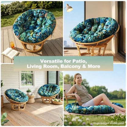 ARTPLAN Round Papasan Chair Cushion Tufted Swing Seat Pad with Ties,Floral | 47"x47"x4"tufted round chair cushion, polyester cover&fluffy fiber fill, fixed ties fit papasan, swing&wicker indoor chairs - color: Blue Flower