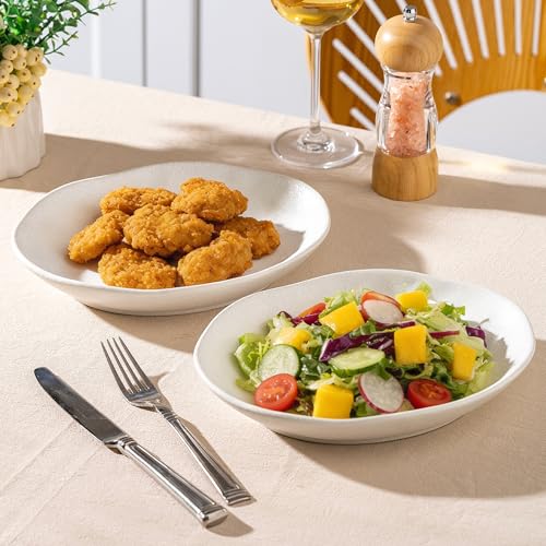 Handcrafted Ceramic Plates Set of 2, Pasta Bowls | 10'' Serving Bowls for Entertaining, Serving Dishes | Porcelain White Shallow Bowls for Salad, Soup, Pasta and Dinner Microwave/Oven/Dishwasher Safe - color: White Speckled
