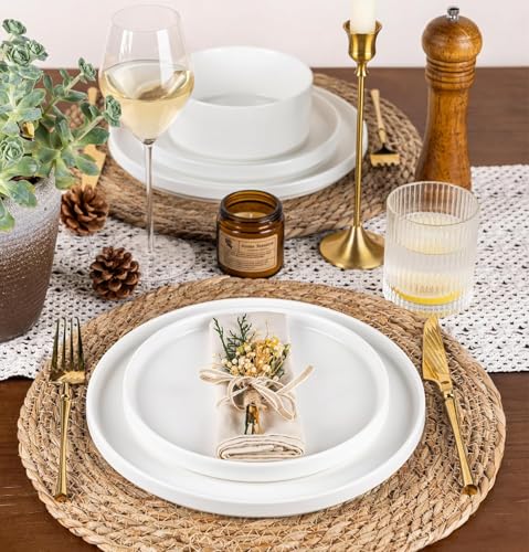 GBHOME Stoneware Dinnerware Sets for 4,12-Piece Matte Plates and Bowls Set | Lightweight Ceramic Dish Set,Oven & Microwave,Dishwasher Safe,Scratch Resistant-White - color: White