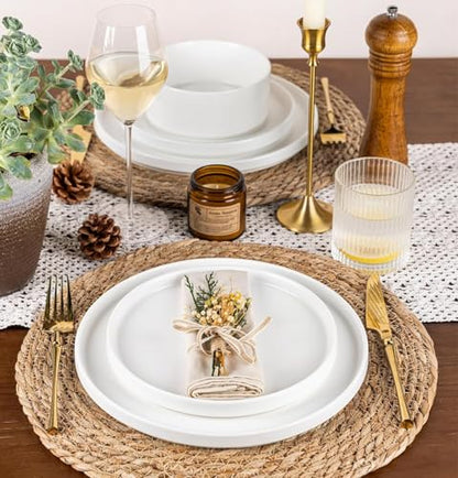 GBHOME Stoneware Dinnerware Sets for 4,12-Piece Matte Plates and Bowls Set | Lightweight Ceramic Dish Set,Oven & Microwave,Dishwasher Safe,Scratch Resistant-White - color: White