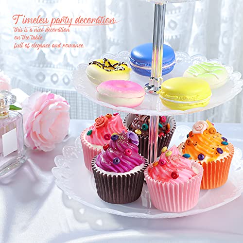 Honeydak 3 Sets of 3 Tier Serving Tray 3 Tiered Dessert Stand Wedding Cupcake Stand PP Plastic Cupcake Holder Dessert Tray Cake Fruit Candy Table Display Set for Birthday(White) - color: White
