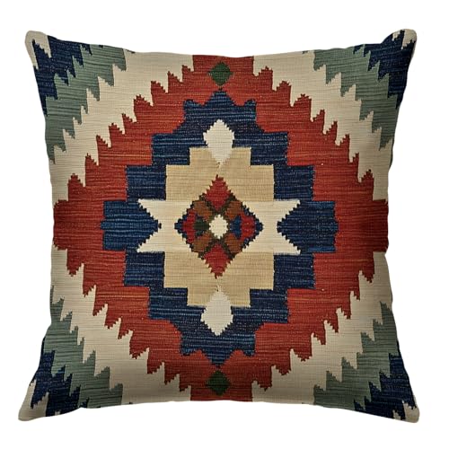 Vintage Turkish Pattern Throw Pillow Covers 18x18 Inch, Moroccan Design Double-Sided Printed Pillowcase, Farmhouse Couch Decor Gift for Sofa Bedroom Living Room (Red&Beige) - color: Red&beige