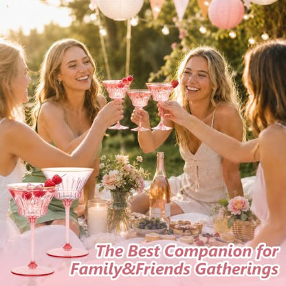 12 Pcs Plastic Martini Glasses with Gold Rim 4.5 Oz Reusable Acrylic Coupe Cocktail Glasses Removable Champagne Dessert Cups for Margaritas Mimosa Weddings Parties Birthday Celebrations (12, pink) - color: Pink