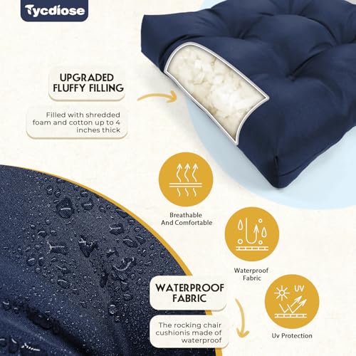 All Weather 3 Pieces Wicker Chair Cushions, Waterproof Outdoor Wicker Chair Cushion for Patio Furniture Loveseat Settee Bench, 1 Loveseat and 2 U-Shaped Thickened Cushions, Navy - color: Navy