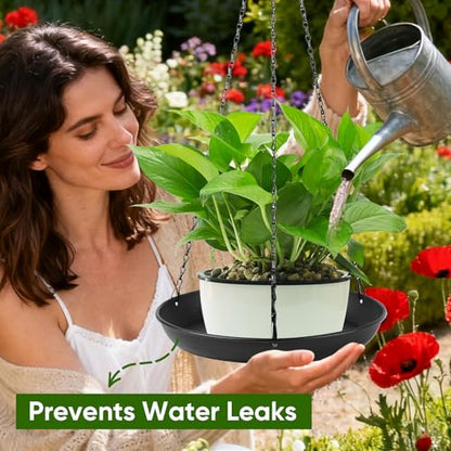 Window Plant Hanger 2 Pack, Black Metal Hanging Plant Shelf with Water Catcher Tray, Outdoor Hanging Planter Basket for Balcony, Patio & Indoor Home Decor - size: 9.8in-2Pack