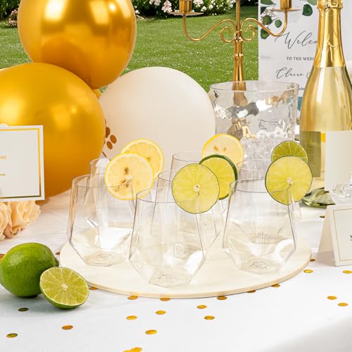 Goodluck 40 PCS 12oz Diamond Stemless Clear Plastic Wine Whiskey Glasses | Disposable Cocktail Glasses, Suitable for Weddings, Birthday Parties, Family Gatherings, Bars, etc - color: Clear