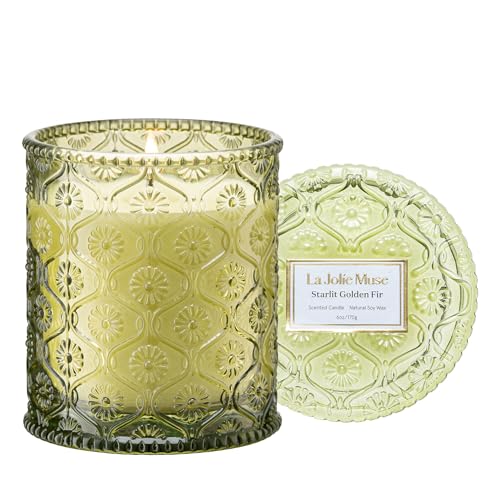 LA JOLIE MUSE Starlit Fir Pine Scented Candles for Home, Soy Wax 40 Hrs | Christmas Holiday Decoration, Winter Evergreen Jar Candle, Clean Non Toxic, Luxury Gifts for Women & Men, Balsam & Cedarwood - color: Starlit Golden Fir