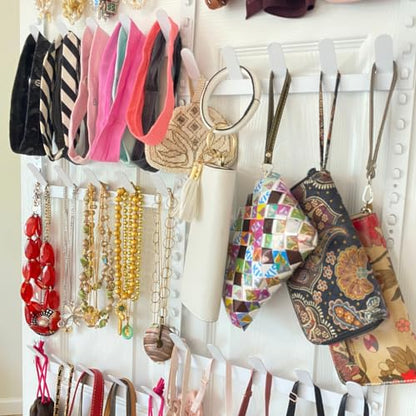Evelots Rack for Purses, Belts, Jewelry, Ties, Hats - New Over the Door Organizer - Adjustable 8 Tier - 40 Hooks for Multi Uses - Easy Assembly - No Tools Needed - White Coated Sturdy Metal - size: 1 Pack, style: 8-Tier Over-The-Door