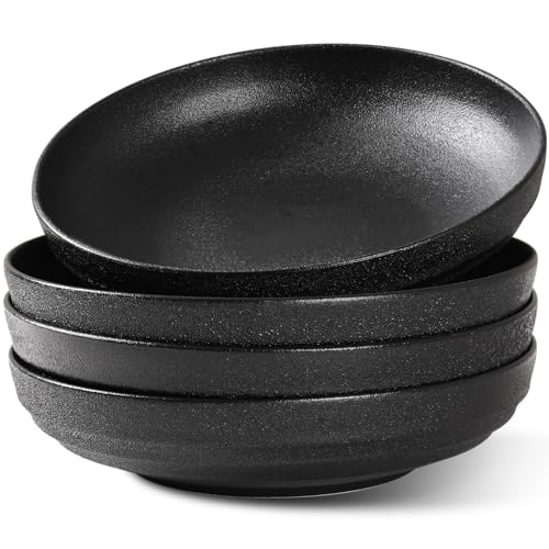 HAPPY KIT Stoneware 9'' Pasta Bowls 42oz Set of 4, Matte Black - color: MatteBlack