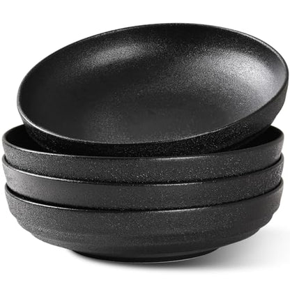HAPPY KIT Stoneware 9'' Pasta Bowls 42oz Set of 4, Matte Black - color: MatteBlack